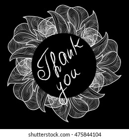 Black and white circular pattern drawn by hand. Vector element decor in doodles style. Lace delicate flower.
