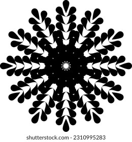 Mandala circular en blanco y negro, radial y radiante, motivo, forma de icono