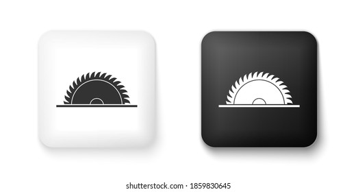 Icono de la sierra circular blanca y negra aislado en fondo blanco. Rueda de la vista. Botón cuadrado. Vector.