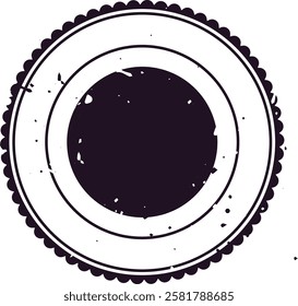 Black and white circular stamp design featuring a distressed, grunge texture. Perfect for creating vintage or retro themed projects, logos, or backgrounds with an authentic aged appearance