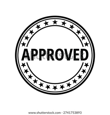 Black and white circular stamp displaying the word approved in bold