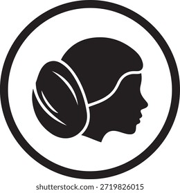 Black and white circular of a stylized human head with a brain and swirls circle