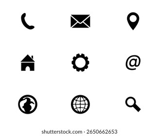 Black and White Circular Web Icons Set – Email, Location, Home, Settings, Search or more icons, vector file
