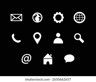 Black and White Circular Web Icons Set – Email, Location, Home, Settings, Search or more icons, vector file