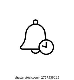 Black and white circus reminder bell with clock icon outline vector illustration for entertainment notifications