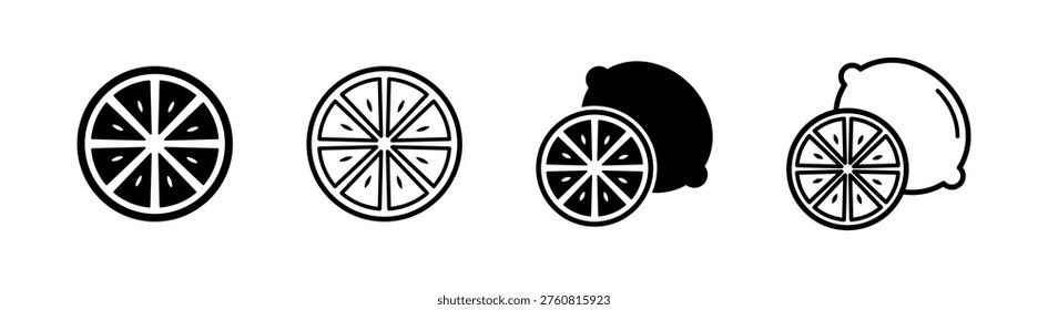 Black and white citrus fruit slices, lemon and lime silhouette vector elements