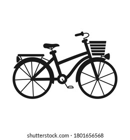 Black and white city bicycle with boot and basket. Healthy eco transport. Travel themed vector illustration for icon, label, certificate, coupon or sale banner decoration