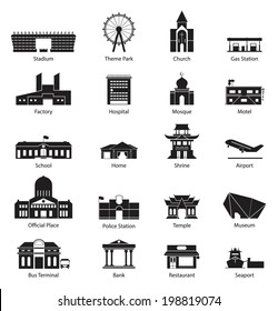 Black and White City Building Icon Set