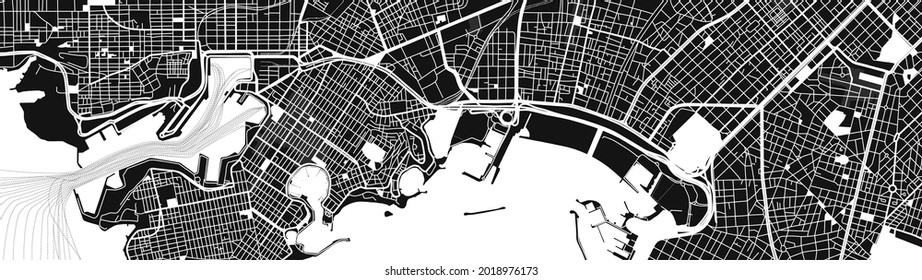Black and White City map of Athens. Panoramic map of  Athens with sea and detail of the city