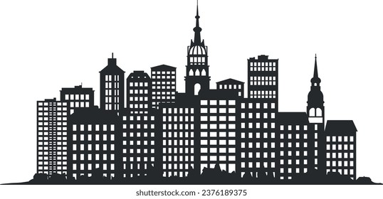 black and white city silhouette without background