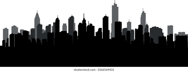 black and white city silhouette without background