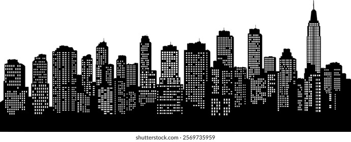 black and white city silhouette without background