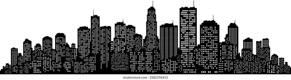 black and white city silhouette without background