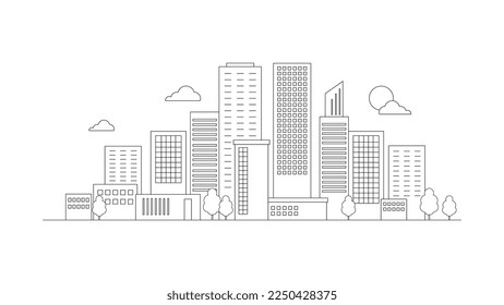 Black white City town silhouette isolated on white background.