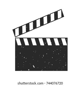 Black and white clapperboard with grunge texture isolated on white background