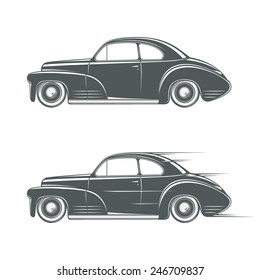 Black and white classic car icon. Vector illustration