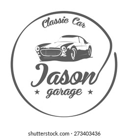 Black and white classic car logo.Vector illustration. Classic Car, Jason garage.