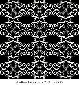 Black and white classic damask seamless pattern: vector illustration for elegant textile design, carpet, curtains, and clothing.


