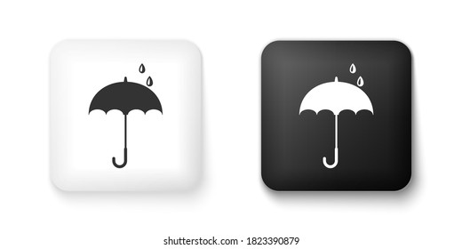 Black and white Classic elegant opened umbrella icon isolated on white background. Rain protection symbol. Square button. Vector.