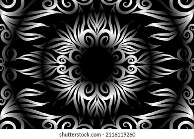 Black and white classic gradient flower art pattern of traditional batik ethnic  ornament for wallpaper background ads sticker or clothing