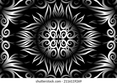 Black and white classic gradient flower art pattern of traditional batik ethnic  ornament for wallpaper background ads sticker or clothing