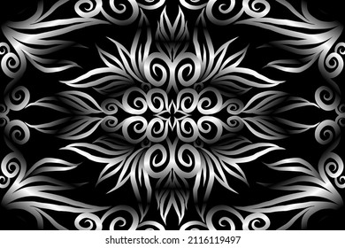 Black and white classic gradient flower art pattern of traditional batik ethnic  ornament for wallpaper background ads sticker or clothing