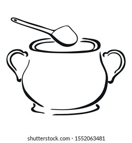 Black and white clay sugar bowl with spoon