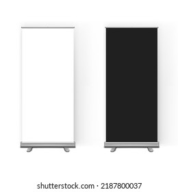 Black And White Clear Roll Up Display Banner Stand Template. EPS10 Vector