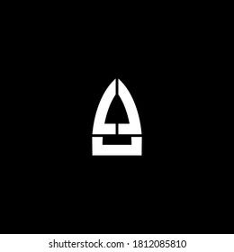 Black and White Clever Logo. Praying Hands and Boat