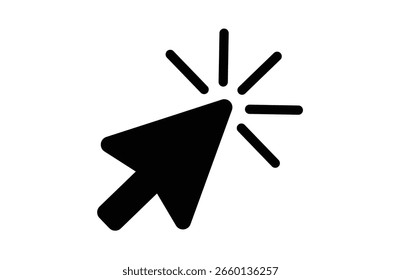 Black and White Click Cursor Icon Clipart – Minimal Computer Arrow Graphic with Click Effect, Vector Illustrator.