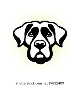 Um clip-art preto e branco de um triste mascote filhote com uma expressão adorável, esboçado em um estilo desenhado à mão. O contorno texturizado captura o fiel companheiro canino, perfeito para adesivos ou rótulos.