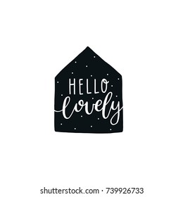 Black and white clipart, Kids print on white background with hand drawn lettering One love