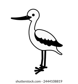 Black and white clipart of a standing stork