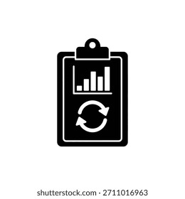 Schwarz-Weiß-Zwischenablage mit Diagramm und Kreislauffluss-Geschäftsanalyse-Symbol