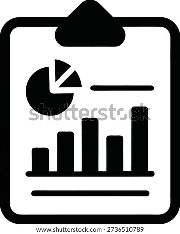 Black and white clipboard with pie chart and bar graph 2