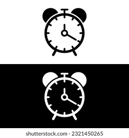 black and white clock alarm icon