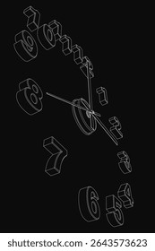 A black and white clock, bold numbers stands against a dark background. The sleek second hand adds a dynamic touch to the minimalist design.
