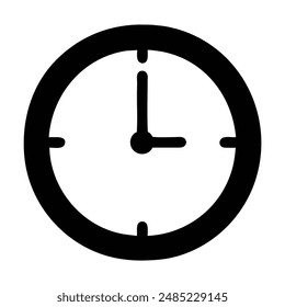 Black and white clock face icon with hour and minute hands. Vector illustration