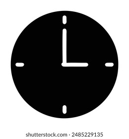 Black and white clock face showing three oclock. Vector illustration