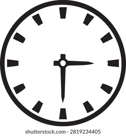 Black and white clock face showing three thirty time watch round