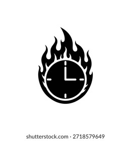 Schwarz-Weiß-Uhr-Symbol in Flammen für heiße Verkauf