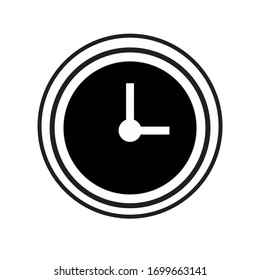 Black and white clock icon in flat style, timer on white background. Vector design element. For infographic
