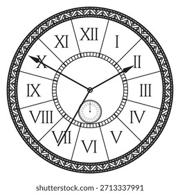 Un reloj en blanco y negro con números romanos en la cara