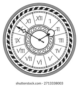 Un reloj en blanco y negro con números romanos