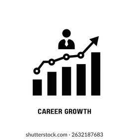 Black and white close up conceptual person figure standing on chart with arrow indicating direction or growth