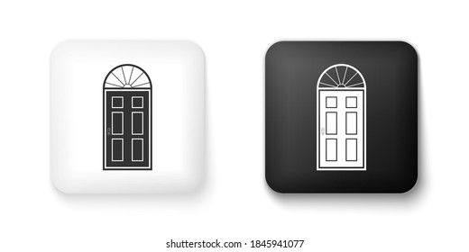 Black and white Closed door icon isolated on white background. Square button. Vector.