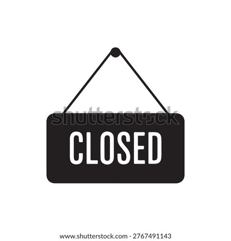 Black and white closed sign hanging on a string against a white background indicating closure or unavailability with simple design and clear message