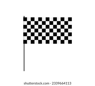 Ilustración vectorial de la bandera de la raza del paño blanco y negro. Pabellón 3D realista para el inicio y el final de la competición de carreras de moto, bandera de forma rectangular en stand con textura a cuadros, pendiente de campeonato