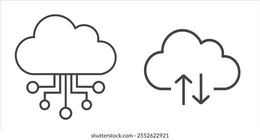 Black and white Cloud computing flat and outline Icons set Vector silhouette design Art.