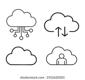 Black and white Cloud computing line Icon set Vector silhouette design Art.